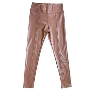 Saks Fifth Avenue Brown Faux Leather Leggings Fleece Lined Pants Size Medium